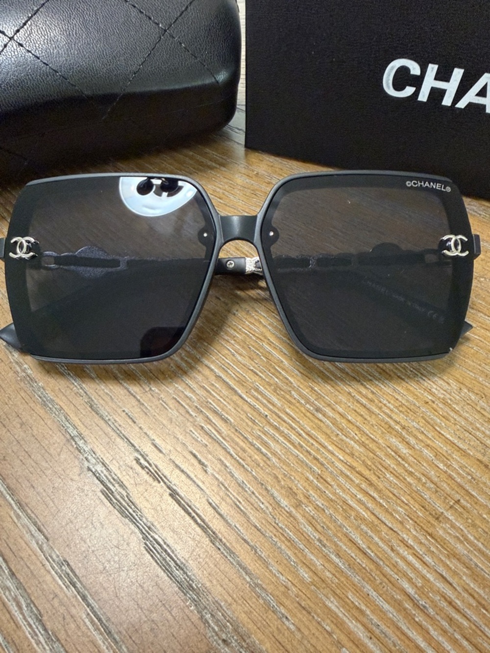 Chanel Women's Black and Silver Square Sunglasses - Picture 2 of 8